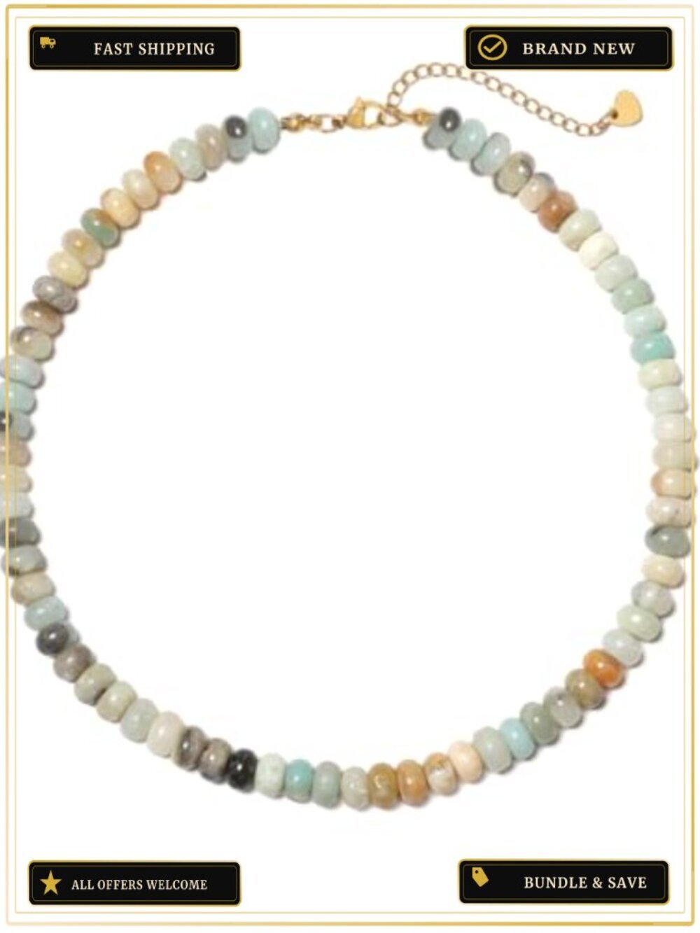Natural Amazonite Beaded Choker Necklace 18" Handmade Gemstone Women Surfer